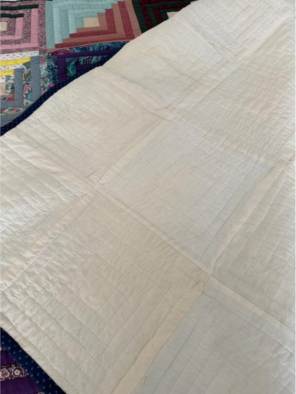 Handmade Log Cabin Quilt Vintage Patchwork Colorful Cotton Throw 54